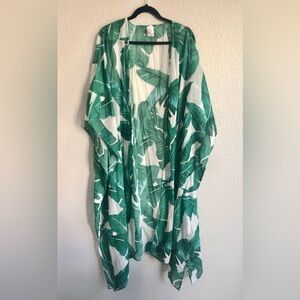 Large palm tree tropical batwing bathing suit cover up duster kimono vacation